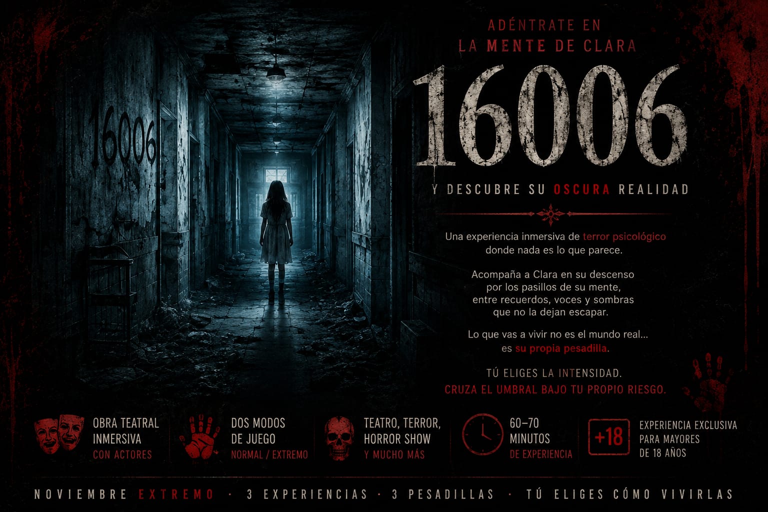 16006 — pasillo abandonado con la silueta de Clara al fondo